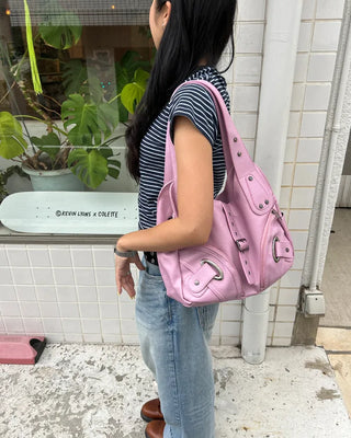 2-Way Belt Studded Leather Big Tote Bag