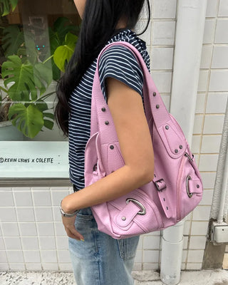 2-Way Belt Studded Leather Big Tote Bag