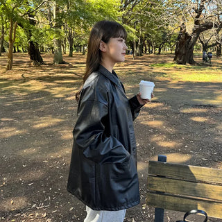Single leather half jacket