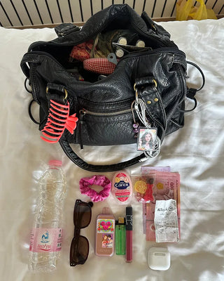 Cable Line Leather Square Boston Bag