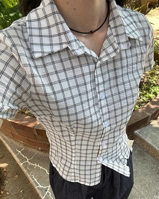 Slim-fit check short-sleeved shirt
