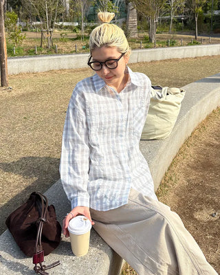 Round Hem Seersucker Check Shirt