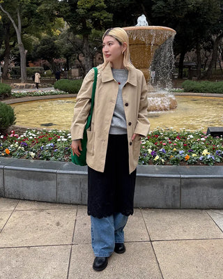 Square pocket single half trench coat