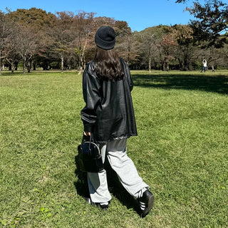 Single leather half jacket