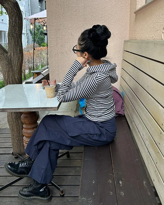 Knee-center seam cotton cargo pants