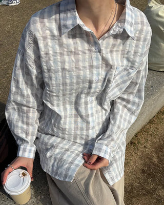Round Hem Seersucker Check Shirt