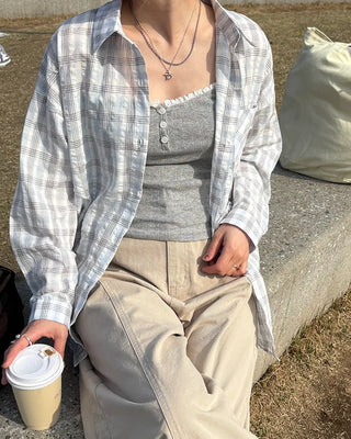 Round Hem Seersucker Check Shirt