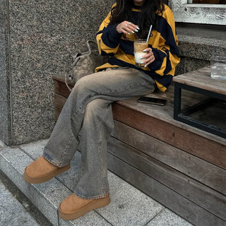 Bordered two-tone long-sleeve T-shirt