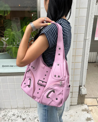 2-Way Belt Studded Leather Big Tote Bag