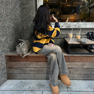 Bordered two-tone long-sleeve T-shirt