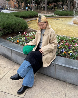 Square pocket single half trench coat