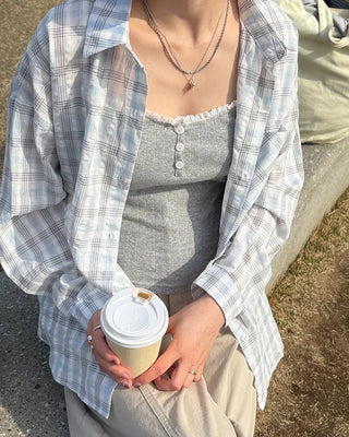 Round Hem Seersucker Check Shirt