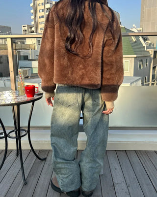 Whisker Wash Point Wide Denim Pants