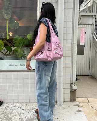 2-Way Belt Studded Leather Big Tote Bag