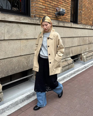 Square pocket single half trench coat