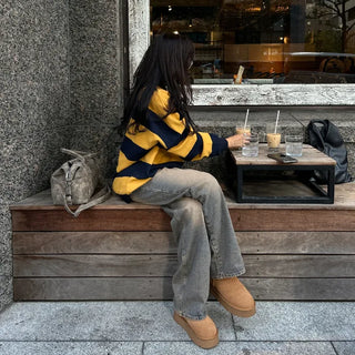 Bordered two-tone long-sleeve T-shirt