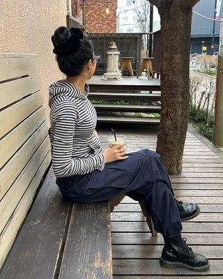 Knee-center seam cotton cargo pants