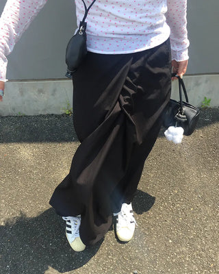 Center Cross Nylon Long Skirt