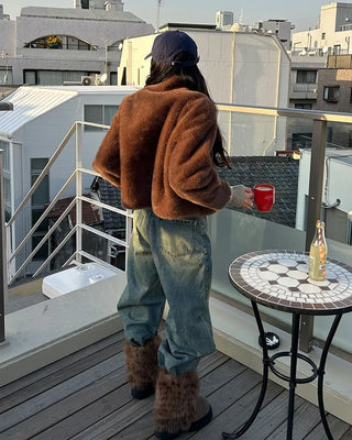 Whisker Wash Point Wide Denim Pants