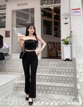 Slit long bootcut pants