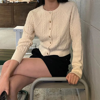 Gold heart button cable cardigan