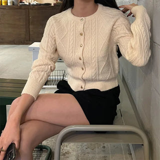 Gold heart button cable cardigan