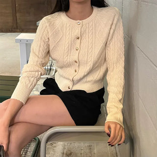 Gold heart button cable cardigan