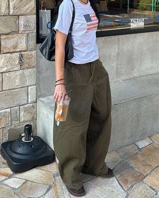 Cotton balloon pants with drawstring waist