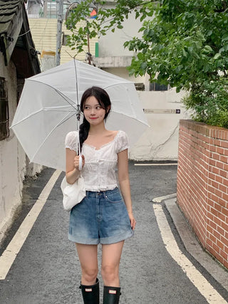 Eyelet puff blouse (2 colors)