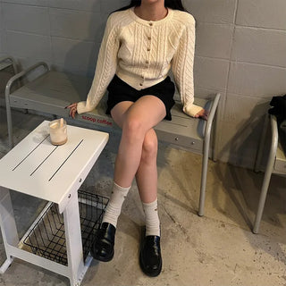Gold heart button cable cardigan