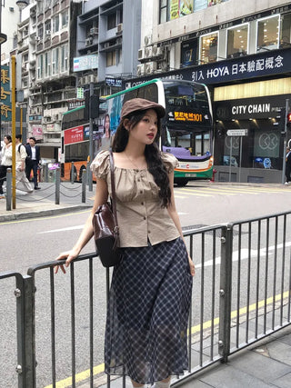 [3 colors] Linen puff blouse