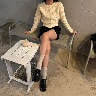 Gold heart button cable cardigan