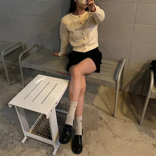 Gold heart button cable cardigan
