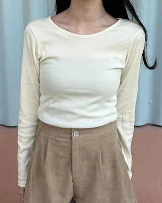 Round simple long-sleeved T-shirt