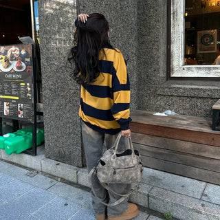Bordered two-tone long-sleeve T-shirt