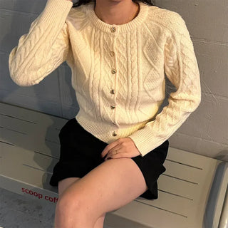 Gold heart button cable cardigan