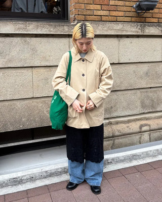 Square pocket single half trench coat