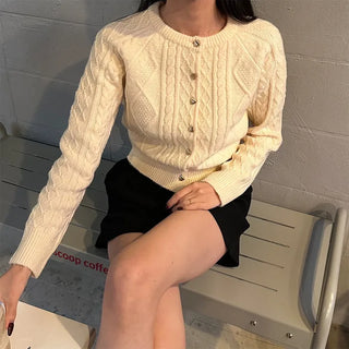 Gold heart button cable cardigan