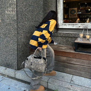 Bordered two-tone long-sleeve T-shirt