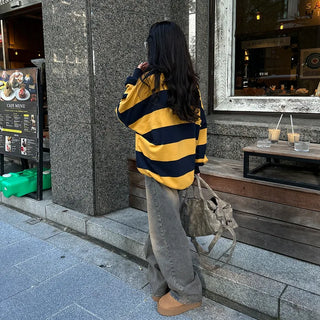 Bordered two-tone long-sleeve T-shirt
