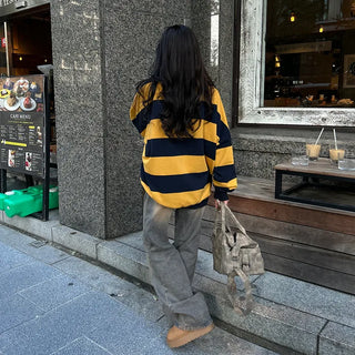 Bordered two-tone long-sleeve T-shirt