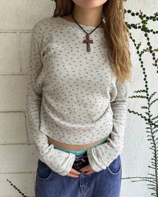 Waffle Mini Flower Slim Long Sleeve Cut and Sew