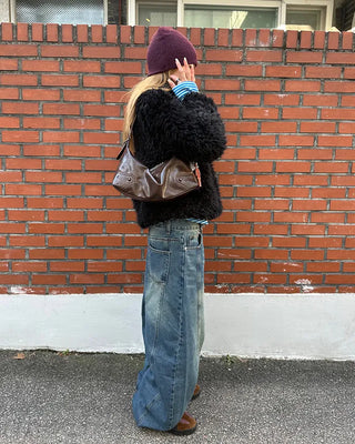 Vintage leather one-shoulder square bag