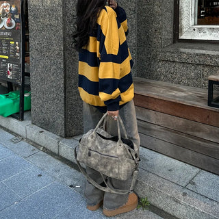 Bordered two-tone long-sleeve T-shirt