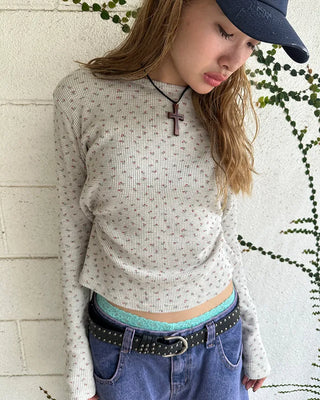 Waffle Mini Flower Slim Long Sleeve Cut and Sew