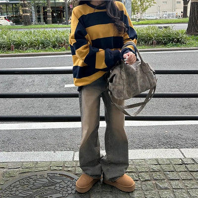 Bordered two-tone long-sleeve T-shirt