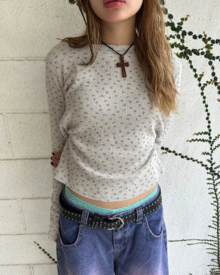 Waffle Mini Flower Slim Long Sleeve Cut and Sew