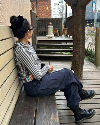 Knee-center seam cotton cargo pants