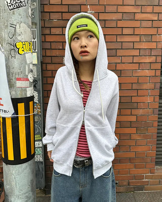 Oblong neck round hem border ribbed long T-shirt