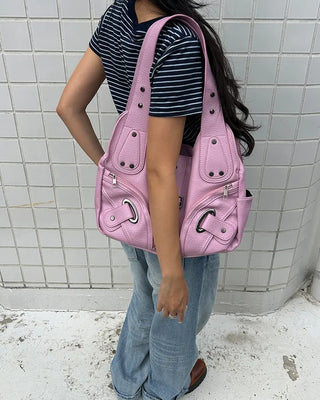 2-Way Belt Studded Leather Big Tote Bag